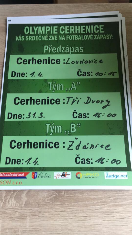 Pozvánka na zápasy Olympie Cerhenice