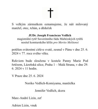 Zemřel Josef F. Vedlich