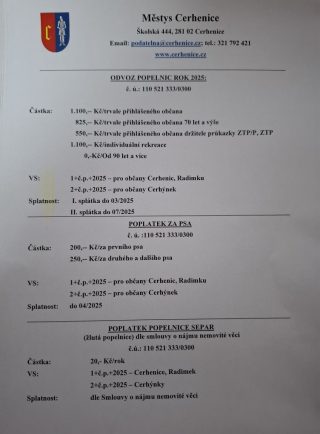 Informace o poplatcích za rok 2025