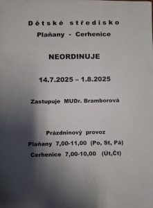 Provoz dětského střediska o prázdninách